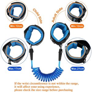 Harnais anti-perte pour enfant, laisse de sécurité, lien de poignet, corde en néoprène PU souple, 1,5 m, bleu/orange, logo personnalisé disponible, pour tout-petits - Product Image 2