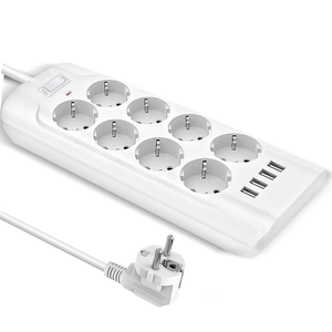 Venta al por mayor de fábrica 4 USB EU Protector contra sobretensiones Regleta de alimentación <span class=keywords><strong>8</strong></span> vías 125V Enchufe de pared Enchufe múltiple 10A Enchufe eléctrico nominal - Product Image 1