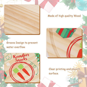 Tabla de cortar redonda de madera navideña, color madera natural, diseño de Santa Claus, plato para aperitivos para uso festivo. - Product Image 4