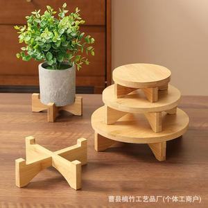 Bamboo Round Cake <b>Stand</b> Single Layer Natural Wood Color Desktop Display Shelves For Dessert Serving - Product Image 5