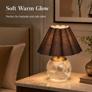Lámpara de mesa moderna con esfera de cristal, pantalla de tela plisada, lámpara decorativa de noche para dormitorio, sala de estar, hotel, proveedor de fábrica - Product Image 2