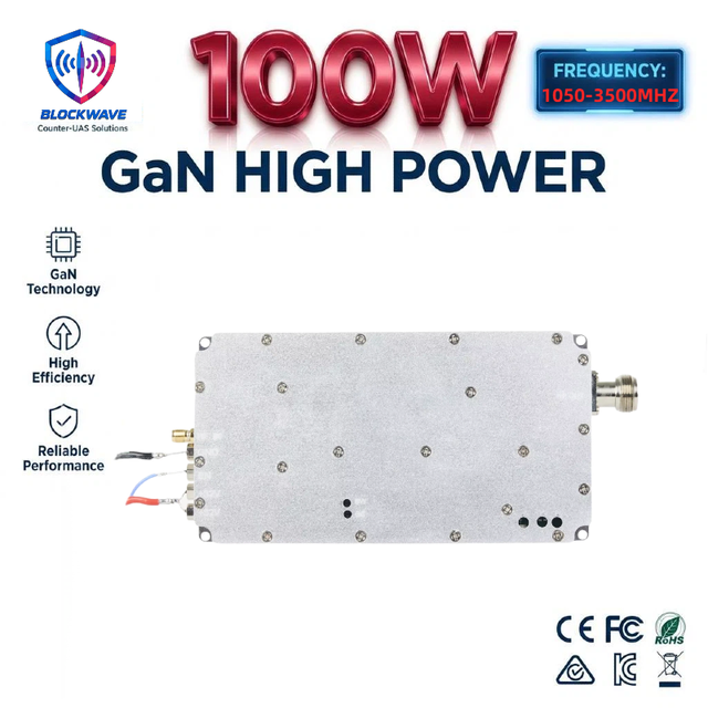 BLOCKWAVE 100W 1050-3500MHZ GaN High Gain RF Power Amplifier Module OEM Wideband Custom Frequency Power Durable C-UAS Security