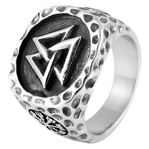 yunnique Men's Geometric <b>Titanium</b> Steel <b>Ring</b> Steel Color Vintage Viking Style Fashion Jewelry Gift - Product Image 5