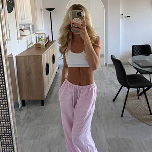 Women <b>Drawstring</b> Low Rise Knit Pants Striped Color Block Straight Leg <b>Trousers</b> Casual Loungewear Long Pants - Product Image 4