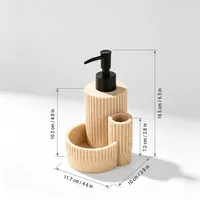 Distributeur de savon liquide en polyrésine écologique beige, design colonne romaine cannelée, avec bouteille rechargeable et support d'évier de cuisine
