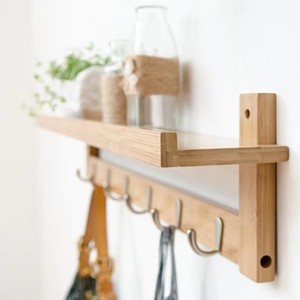 Wooden Coat Rack Wall Mounted With <b>Shelf</b> And <b>Hooks</b> For Entryway Storage Eco Friendly Rectangle Shape Customizable Size - Product Image 3