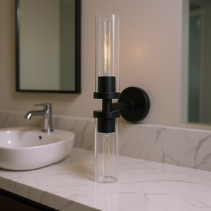 Applique da Parete Moderna in Ferro Nero Opaco con Vetro Trasparente, Illuminazione LED Bianco Caldo per Bagno, Cablata, 3500K, Garanzia 1 Anno - Product Image 2