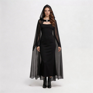 Costume Grim Reaper pour femme, <span class=keywords><strong>cape</strong></span> noire en polyester pour Halloween, cosplay, tenue pour événements festifs pour adultes - Product Image 1