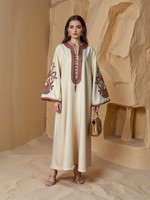 Robe élégante brodée en polyester pour femmes musulmanes du Moyen-Orient, robe de soirée longue à manches longues légère pour femmes arabes, robe d'automne de luxe