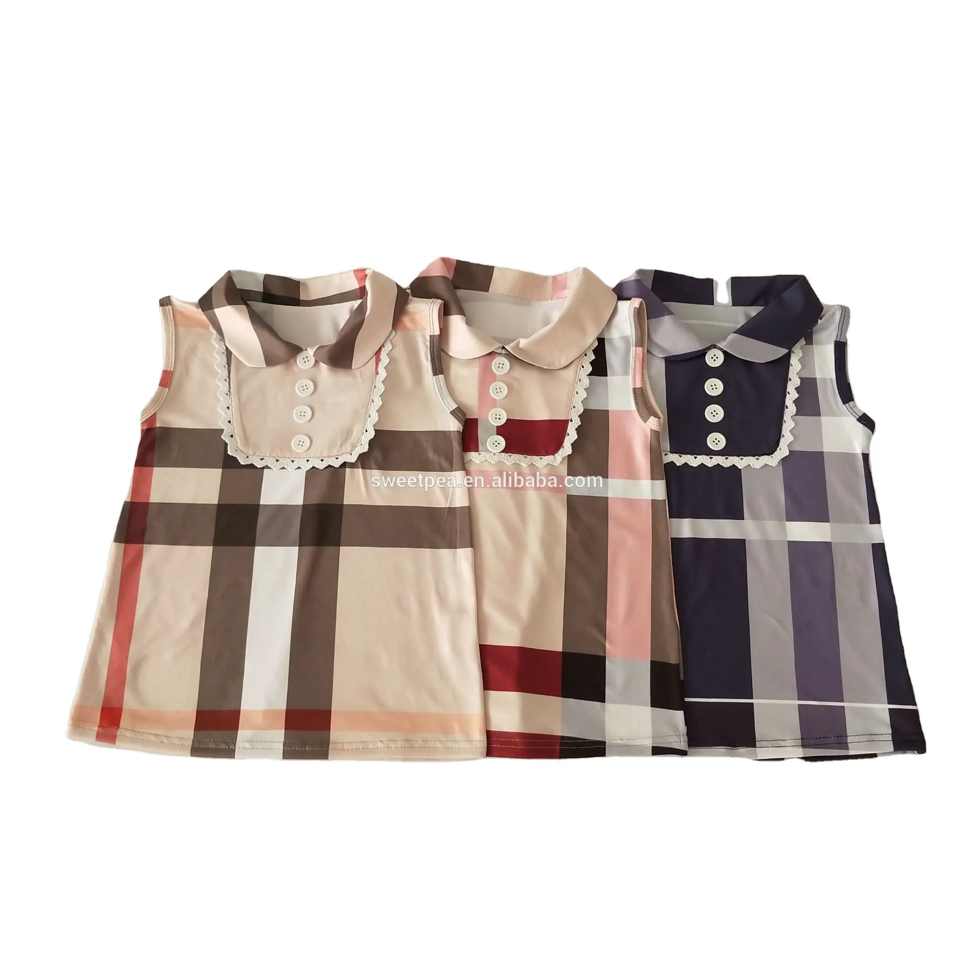 Wholesale Toddler Clothing Plaid Skirt Kids Tops clothes Sleeveless Baby Girls Dresses