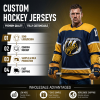 Maillot de hockey personnalisé orange et bleu 100% polyester sublimation séchage rapide respirant pour jeunes et adultes, vente en gros OEM pour équipes