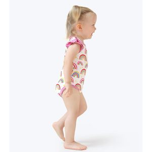 Body Personalizado para Bebé Niña, Estampado de Arcoíris, Volantes Rosas, Algodón Suave de Bambú, Traje de Verano de Una Pieza - Product Image 5
