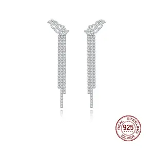 Long Fringe Design S925 Women's Silver Artistic Retro Temperament High Carbon Rhinestone Earrings