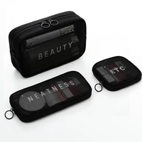 Sac cosmétique en maille de nylon Logo personnalisé Petits et grands kits de voyage Sacs à maquillage Étui de beauté Pochette à maquillage Pochette en maille Trousse de toilette