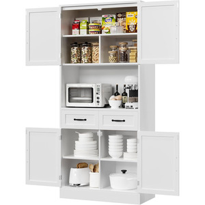 Grande armoire de <span class=keywords><strong>cuisine</strong></span> moderne en bois blanc avec support pour micro-ondes - Product Image 3