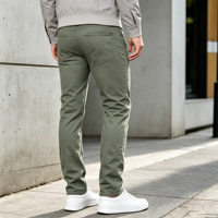 Jean slim droit vert épicéa pour homme en denim de coton, cinq poches, style décontracté moderne et confortable