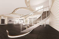 Conception sur mesure d'escalier hélicoïdal grandiose pour villas de luxe, offrant une fluidité sans coupure et des espaces de vie ouverts.
