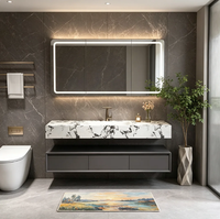 Meuble-lavabo mural avec vasque en dalle monobloc, miroir intelligent LED anti-buée, couleur et taille personnalisables, OEM ODM