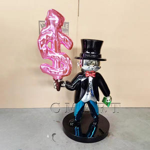 Sculpture Pop Art Chrome <span class=keywords><strong>Monopoly</strong></span> avec Skateboard, Statue Homme Sac d'Argent 40CM, Rich Alex Dollar - Product Image 3