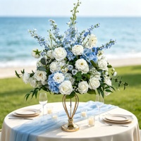 Bouquet de roses artificielles en soie, décoratif, réaliste, bleu ciel et bleu marine, boule de fleurs DKB, centre de table pour mariage