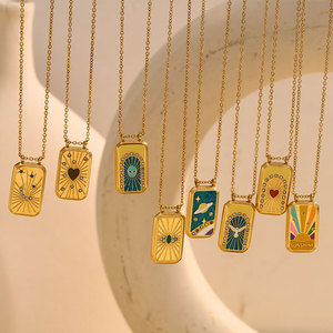 Collar de cartas del tarot chapado en oro de 14k y 18k, de acero inoxidable 316L, personalizado y vintage, para mujer, al por mayor. - Product Image 3