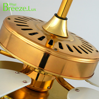 Ventilador de techo con luz LED personalizable de 110V, 5 aspas de madera, acabado dorado, Control remoto tradicional moderno para uso en el baño de la villa