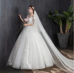 2025 moda semplice scollo a barca sulla spalla abito da sposa da sogno vero ricamo foto pizzo fiori pipì abito da sposa - Product Image 4