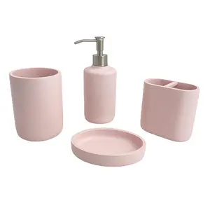 简单粉色树脂洗手间浴室独特装饰配件套装皂液分配器沐浴套装