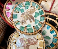 Nouveauté : Sous-verre rond en rotin naturel et nacre, motif éléphant, 10 cm, tissé à la main, pour la décoration de table à café ou à thé