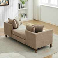 Banc-lit moderne en bois avec revêtement en chenille, pieds en bois d'hévéa, pour chambre et salon