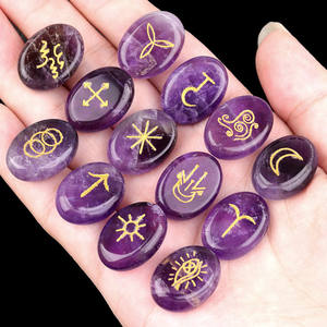 Natural <strong>Alphabet</strong> <strong>Witch</strong> Symbol Semi-Precious Gemstone Carved Engraving Crystal Agate Rune for Reiki - Product Image 4