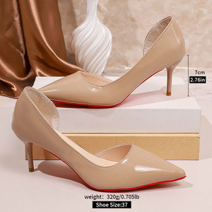 Nouvelles Chaussures Femme Sexy à Talons Aiguilles Pointus en Cuir Verni PU Couleur Vive avec Ouverture Latérale Talons Fins Ronds 7cm MuY1777 - Product Image 5