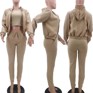 Benutzer definierte Damen bekleidung Plain Winter Hoodie <span class=keywords><strong>Jogger</strong></span> hose 3-teiliges Hosen-Set Trainings kleidung Damen Jogging hose und Hoodie-Sets - Product Image 3