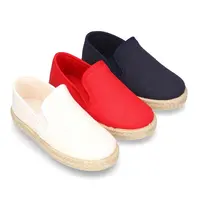 100% High Quality Natural Cotton Canvas Slip On Style Espadrille Shoes With Elastic Bands For Kids