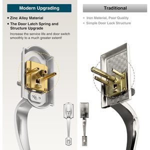 Poignée de porte d'entrée Calzibeno en nickel satiné, design traditionnel, installation facile, levier de passage ambidextre - Product Image 3