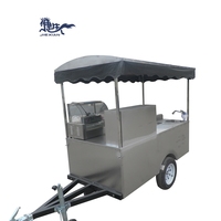 Stand à hot-dogs mobile carré professionnel JX-HS180A en acier inoxydable et aluminium, 3 roues, plaque chauffante à gaz, 110V/220V, 1500W, CE, pour la restauration