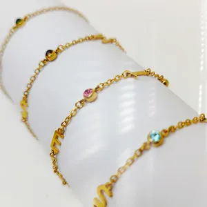 EManco Dropshipping 个性化生日石名字定制手链不锈钢链刻字 12 色吊饰手链 - Product Image 6