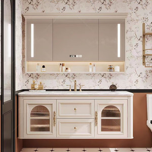 French retro makeup bathroom cabinet combination hand washing smart wash <b>table</b> ceramic integrated wash basin - Product Image 1