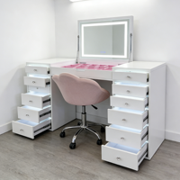 Table de toilette en MDF blanc brillant/mat avec lumières LED