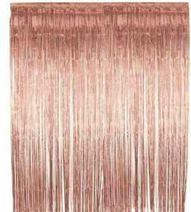 두 미터 길이의 포일 커튼 파티 장식, 메탈릭 로즈 골드 틴셀 포일 프린지 커튼 (웨딩 파티용) - Product Image 3