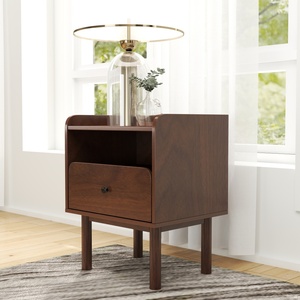 Wyller Dual Tier Storage Nightstand Natural Walnut Finish <b>Side</b> Table Drawer Cabinet Bedroom Furniture - Product Image 2