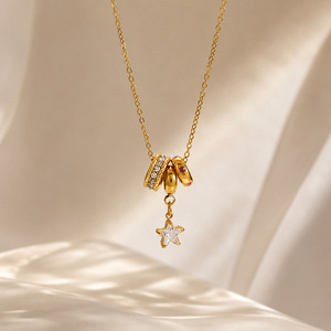 SUMMLY Collana Trendy con Ciondolo a Perline Distanziatrici in Zirconi, Collana con Catena a Maglie in Acciaio Inossidabile Placcato Oro 18K, Gioielli alla Moda - Product Image 3