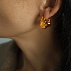 Irregular Gold Plated <b>Titanium</b> Steel <b>Stud</b> Earrings For Women Geometric Design Fashion Jewelry EH32 - Product Image 4