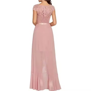 Vestido Maxi Formal de Lino para Mujer, Cuello Redondo, Manga Corta, Espalda Recortada, Casual, Liso, Fruncido, Natural, Ajustado, ¡Gran Oferta! - Product Image 2
