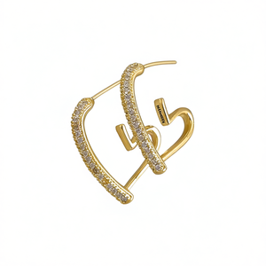 Orecchini a polsino Mimco Heart in oro bianco con diamanti incastonati a canale, gioielli di lusso da donna E3446 - Product Image 1