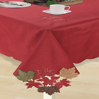 Nappe brodée colorée OWENIE motif feuilles d'érable récolte d'automne, nappe de fête ajourée en lin rouge