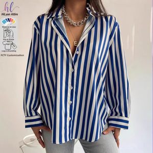 <span class=keywords><strong>Chemise</strong></span> à Manches Longues Rayée Vintage d'Été 2026 pour <span class=keywords><strong>Femme</strong></span>, Nouvelle Mode Urbaine Décontractée, Légère <span class=keywords><strong>en</strong></span> <span class=keywords><strong>Satin</strong></span> Tissé, à Boutons, pour le Bureau - Product Image 1