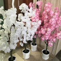 Pohon Ceri Palsu Yiyi 90cm, Pohon Plastik Putih Pink, Bunga Sakura Buatan untuk Dekorasi