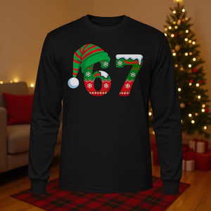 67 Christmas Six Seven Meme Brainrot Santa Hat T-shirt à manches longues - Product Image 3