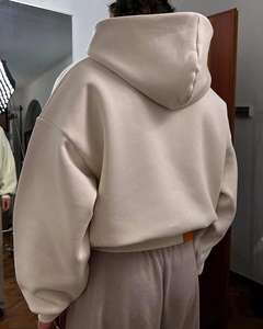 Baggy Heavy 600 Gsm 100% coton recadrée à capuche hommes avec bouton personnalisé uni unisexe lourd polaire surdimensionné sweats à capuche - Product Image 4